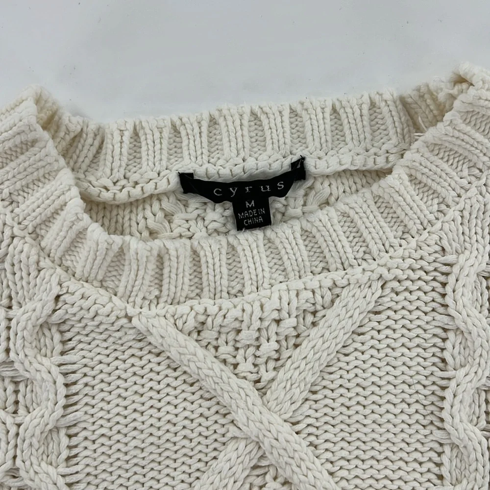 Cyrus Cable knit Women's Cream Sweater with Fringe western‎ cowgirl medium